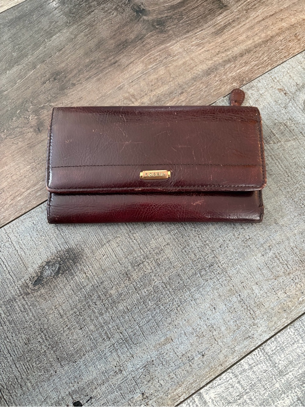 Vintage Fossil Brown Genuine Leather Checkbook Wallet Organizer